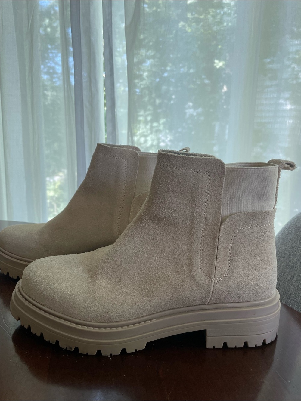 Steve Madden Women's Suede Chelsea Lug Ankle Boots in Light Beige